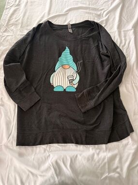 Gnome Graphic Sweatshirt Plus 3X Gray Cozy Casual Coffee Lover